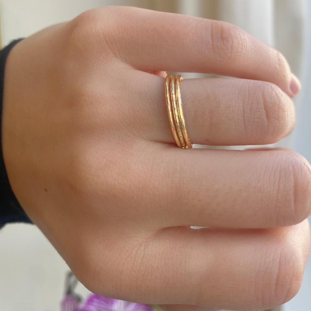 Stacked textured rings 14k gold