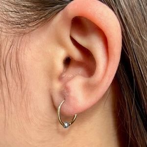 Huggies with Sterling Silver Bead - 10k Yellow Gold